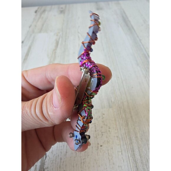 Mary? Snake pendant brooch unique beaded glitter colorful rainbow jewelry - Picture 4 of 8